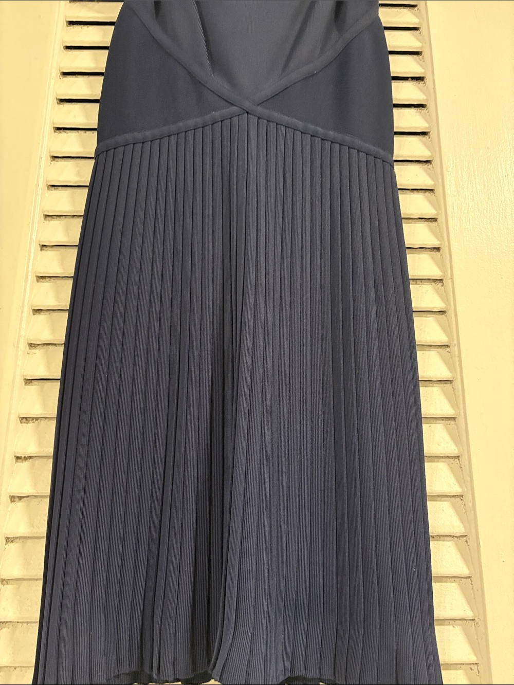 Herve Leger Vintage Navy Spaghetti Strap Pleated Mini Dress - Picture 6 of 11